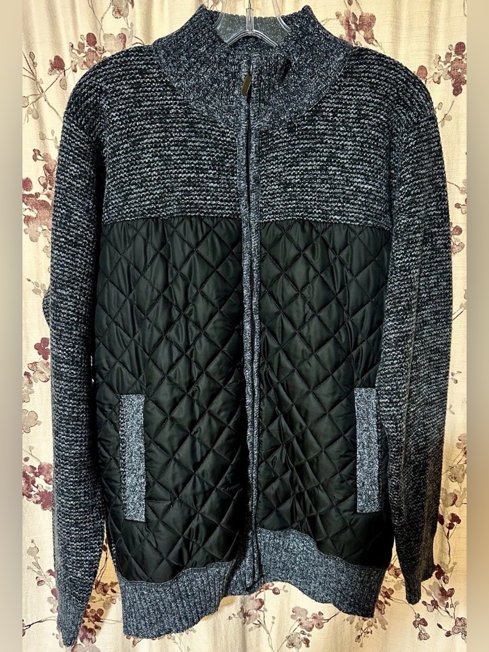 Men's Quilted Lamgool Zip Up Cardigan Sweater
